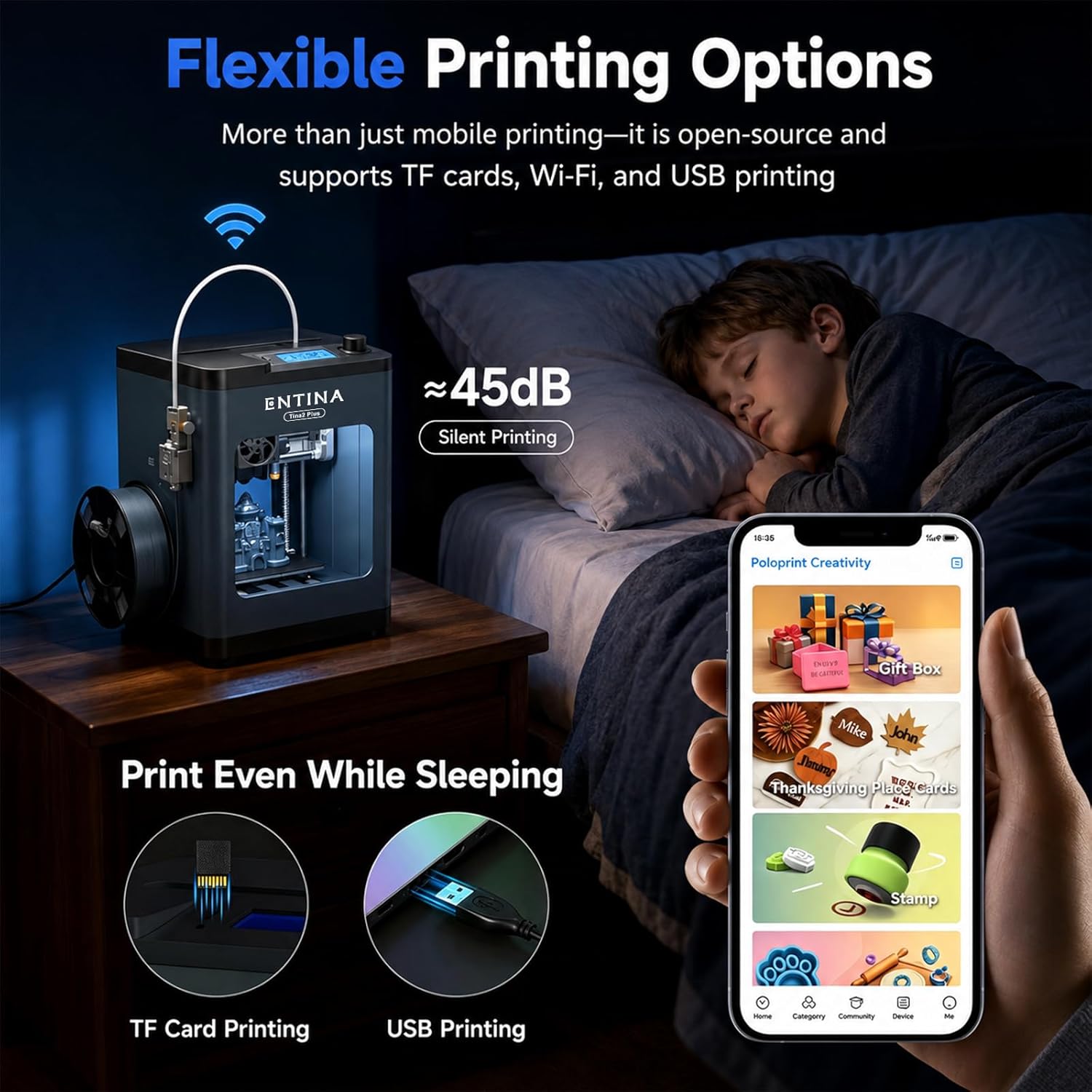 Entina Tina2 Plus Smart 3D Printers with 250MM/S Fast Printing, Fully Assembled, 3D Printer for Kids and Beginners