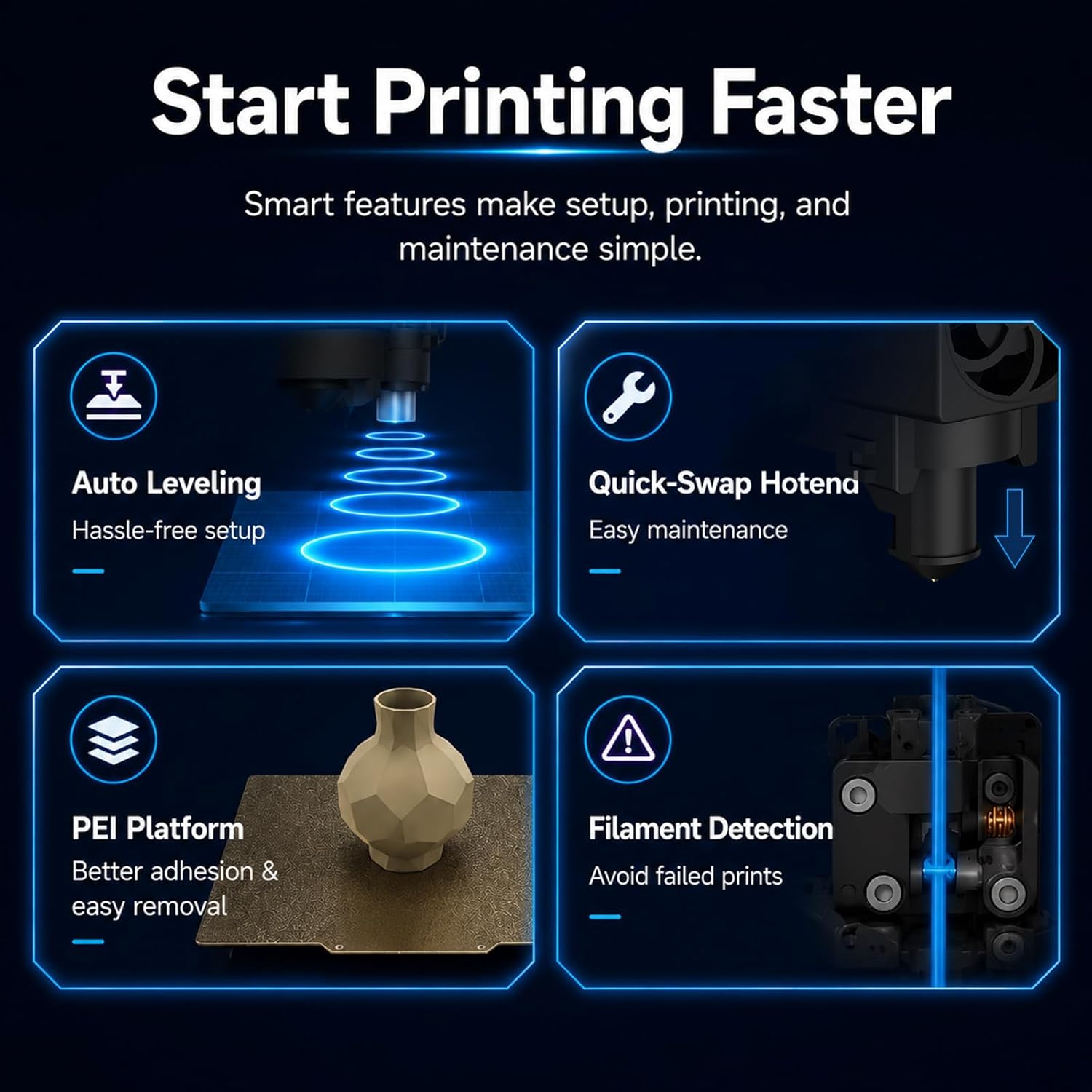 Entina Tina2 Plus Smart 3D Printers with 250MM/S Fast Printing, Fully Assembled, 3D Printer for Kids and Beginners
