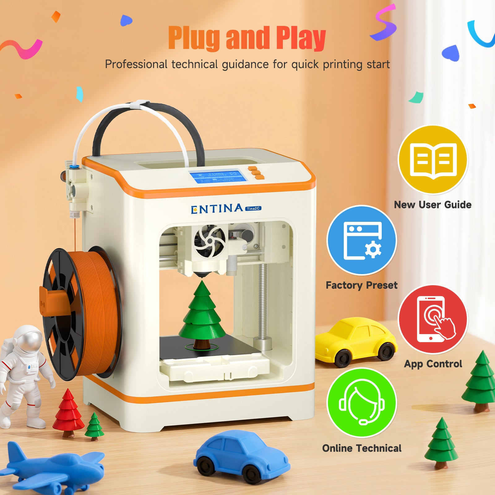 ENTINA Tina2C 3D printer with app-guided printing and easy