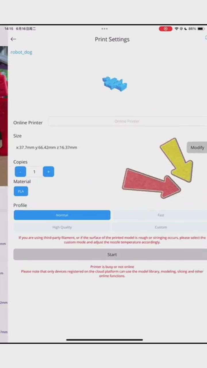 Adjusting model size in Poloprint Cloud App